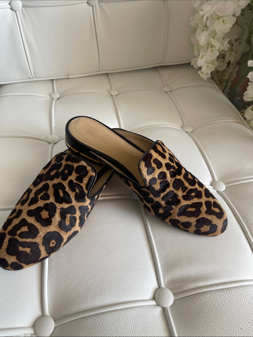 Michael Kors Leopard Print Slip-On Mules - Brown/Black